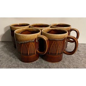 Set of 5 Vintage Brown Coffee Cups with a Drip Glaze  Made in Japan   #1292